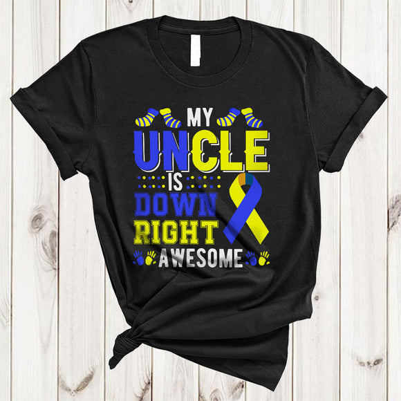 MacnyStore - My Uncle Is Down Right Awesome, Cool Down Syndrome Awareness Ribbon Socks, Family Group T-Shirt
