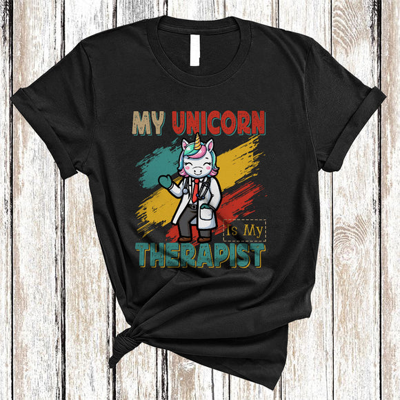 MacnyStore - My Unicorn Is My Therapist, Humorous Vintage Nursing Unicorn, Matching School Nurse Group T-Shirt