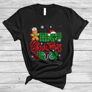MacnyStore - NICU Christmas Crew, Cheerful Christmas Plaid Gingerbread Santa Lover, X-mas Nurse Group T-Shirt