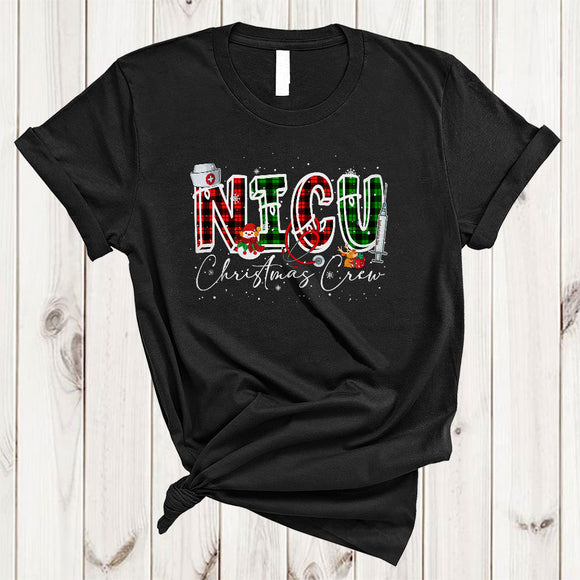 MacnyStore - NICU Christmas Crew, Cheerful Red Green Plaid Snow Around, X-mas Nurse Nursing Lover T-Shirt