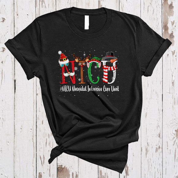 MacnyStore - NICU Neonatal Intensive Care Unit, Cute Merry Christmas NICU Nurse, Santa Reindeer ELF X-mas T-Shirt