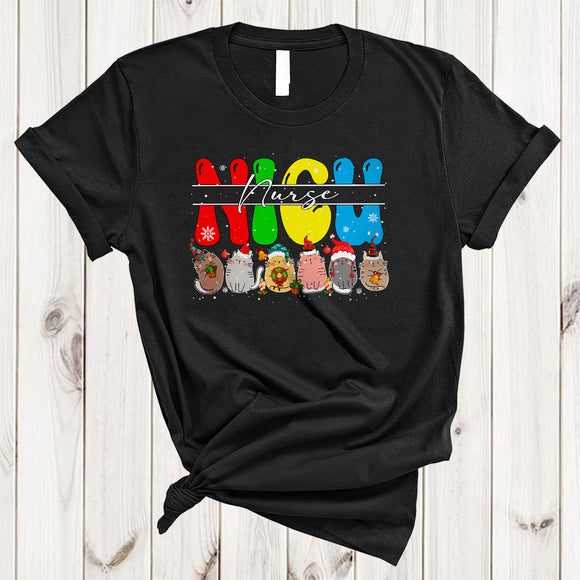 MacnyStore - NICU Nurse, Colorful Cute Christmas Santa Cat, Neonatal Intensive Care Unit Nurse Group T-Shirt
