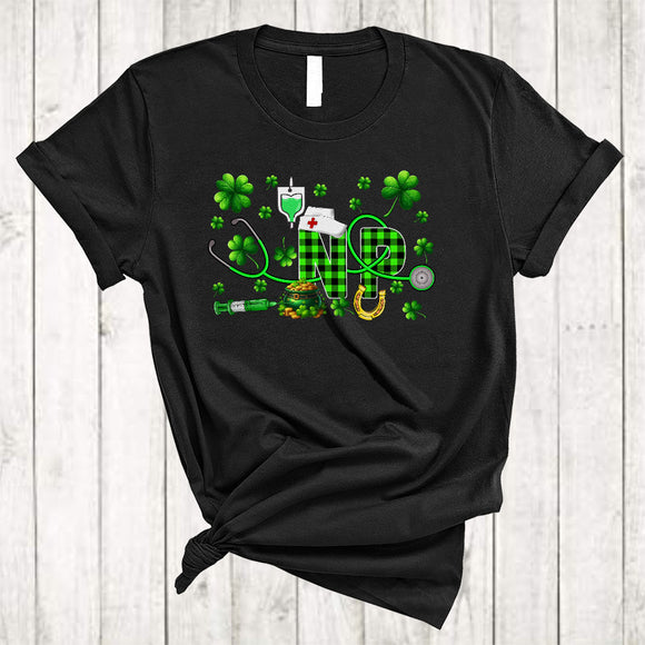 MacnyStore - NP, Awesome St. Patrick's Day Stethoscope Shamrocks, Nursing Lover Matching Nurse Group T-Shirt