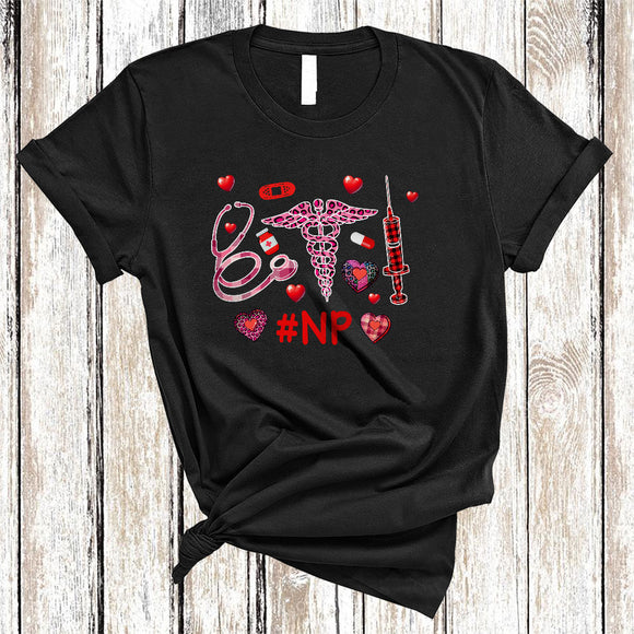 MacnyStore - NP, Awesome Valentine's Day Leopard Plaid Nurse Tools, Matching Single Valentine Nurse Group T-Shirt