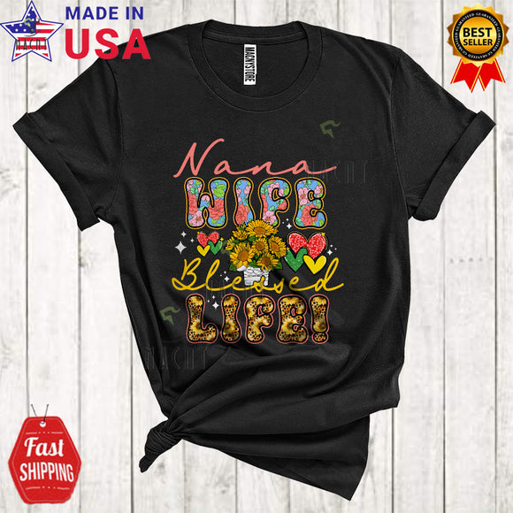 MacnyStore - Nana Wife Blessed Life Cute Cool Mother's Day Family Leopard Hearts Flowers Lover T-Shirt