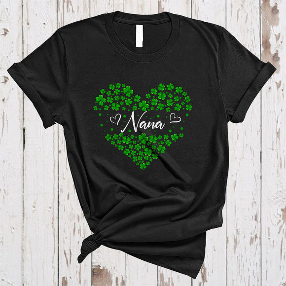 MacnyStore - Nana, Adorable St. Patrick's Day Shamrocks Heart Shape, Matching Women Family Group T-Shirt