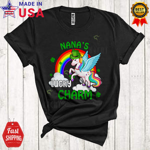 MacnyStore - Nana's Lucky Charm Cute Happy St. Patrick's Day Rainbow Leprechaun Unicorn Lover Family Group T-Shirt