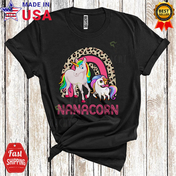 MacnyStore - Nanacorn Cool Happy Mother's Day Matching Family Nana And Baby Unicorn Leopard Rainbow T-Shirt