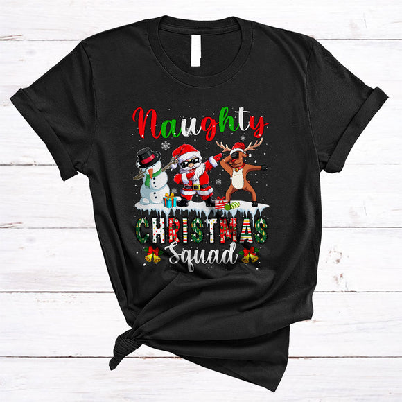 MacnyStore - Naughty Christmas Squad, Humorous Dabbing Snowman Santa Reindeer, Snow Around X-mas T-Shirt