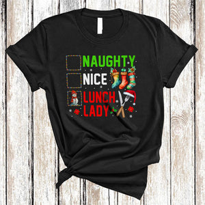 MacnyStore - Naughty Nice Lunch Lady Funny Cool Christmas Snow Xmas Snowman Lunch Lady Matching Family Group T-Shirt
