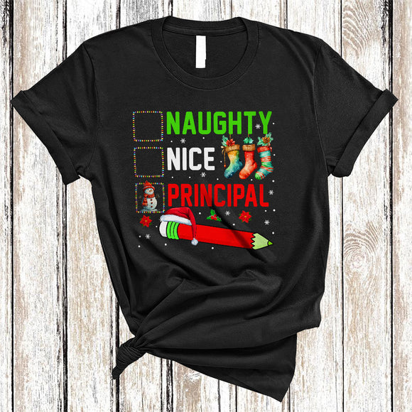 MacnyStore - Naughty Nice Principal Funny Cool Christmas Snow Xmas Snowman Principal Matching Family Group T-Shirt