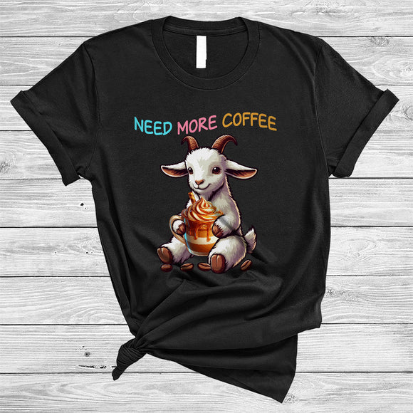 MacnyStore - Need More Coffee, Adorable Goat Drinking Coffee Lover, Matching Family Group T-Shirt