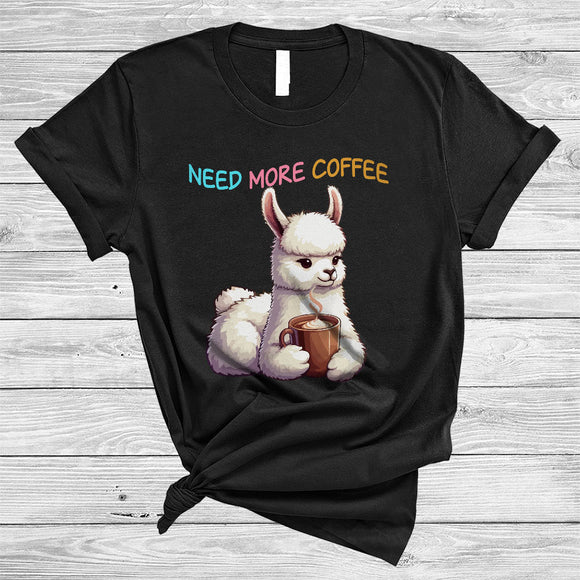 MacnyStore - Need More Coffee, Adorable Llama Drinking Coffee Lover, Matching Family Group T-Shirt