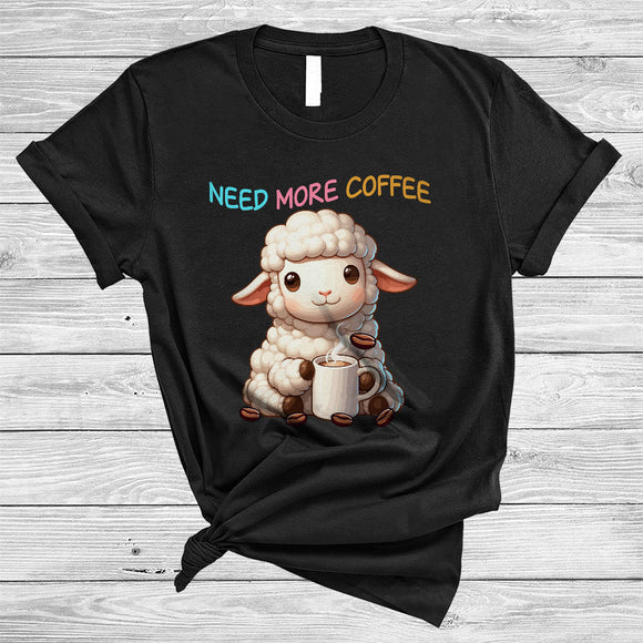 MacnyStore - Need More Coffee, Adorable Sheep Drinking Coffee Lover, Matching Family Group T-Shirt