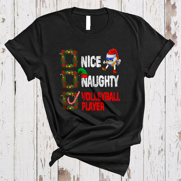 MacnyStore - Nice Naughty Volleyball Player, Cheerful Christmas Naughty Santa List, ELF Sport Player Lover T-Shirt