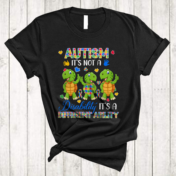 MacnyStore - Not A Disability It's A Different Ability, Humorous Autism Awareness Three Puzzle Giraffes Lover T-Shirt