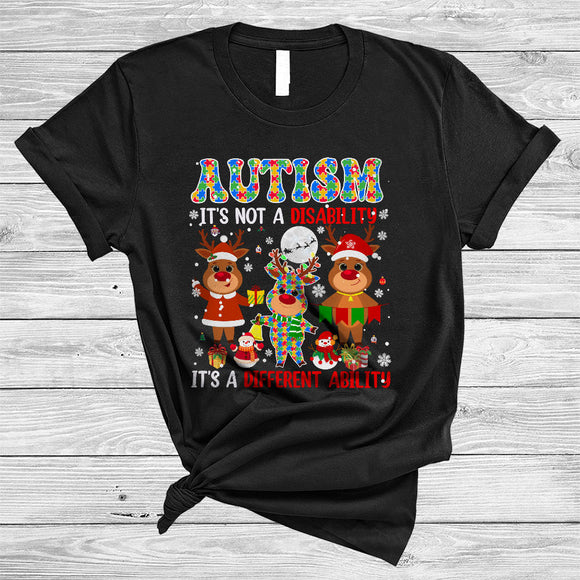 MacnyStore - Not A Disability It's A Different Ability, Lovely Christmas Autism Awareness Three Puzzle Reindeers T-Shirt