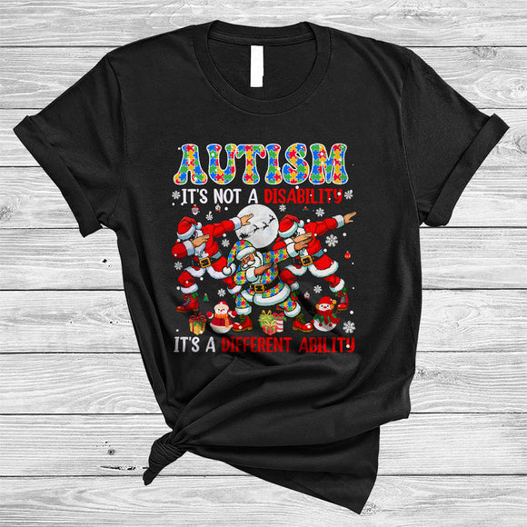 MacnyStore - Not A Disability It's A Different Ability, Lovely Christmas Autism Awareness Three Puzzle Santa Dabbing T-Shirt