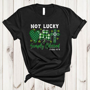 MacnyStore - Not Lucky Simply Blessed, Amazing St. Patrick's Day Plaid Shamrock Heart Shape, Family Group T-Shirt