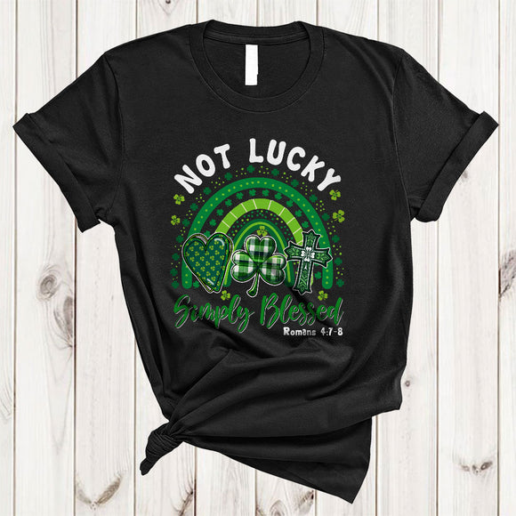 MacnyStore - Not Lucky Simply Blessed, Amazing St. Patrick's Day Plaid Shamrock Heart Shape, Rainbow T-Shirt