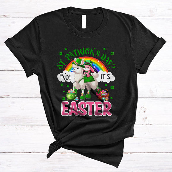 MacnyStore - Not St. Patrick's Day It's Easter, Adorable Easter Day Bunny Riding Llama Lover, Rainbow T-Shirt