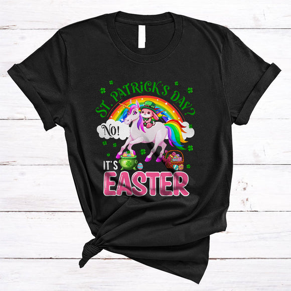 MacnyStore - Not St. Patrick's Day It's Easter, Adorable Easter Day Bunny Riding Unicorn Lover, Rainbow T-Shirt