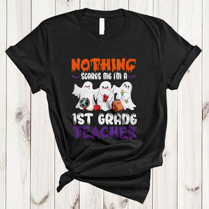 MacnyStore - Nothing Scares Me I'm A 1st Grade Teacher, Adorable Halloween Three Boo Ghost, Teacher Group T-Shirt