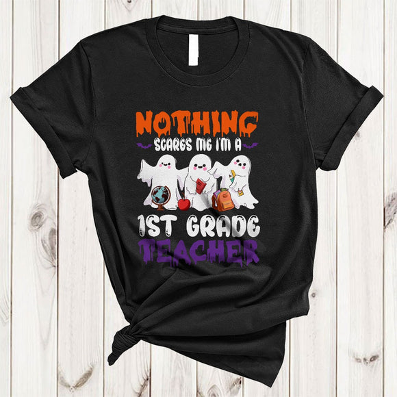 MacnyStore - Nothing Scares Me I'm A 1st Grade Teacher, Adorable Halloween Three Boo Ghost, Teacher Group T-Shirt