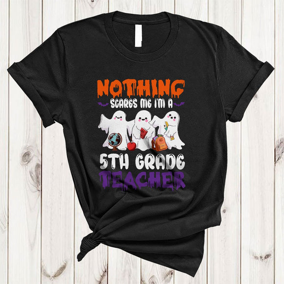 MacnyStore - Nothing Scares Me I'm A 5th Grade Teacher, Adorable Halloween Three Boo Ghost, Teacher Group T-Shirt