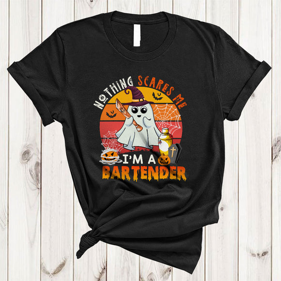 MacnyStore - Nothing Scares Me I'm A Bartender Creepy Retro Halloween Matching Witch Boo Ghost Lover T-Shirt