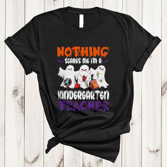 MacnyStore - Nothing Scares Me I'm A Kindergarten Teacher, Adorable Halloween Three Boo Ghost, Teacher Group T-Shirt