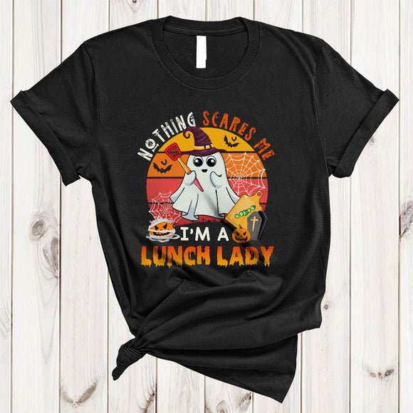 MacnyStore - Nothing Scares Me I'm A Lunch Lady Creepy Retro Halloween Matching Witch Boo Ghost Lover T-Shirt
