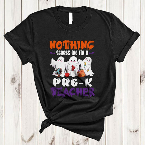 MacnyStore - Nothing Scares Me I'm A Pre-K Teacher, Adorable Halloween Three Boo Ghost, Teacher Group T-Shirt