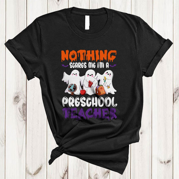 MacnyStore - Nothing Scares Me I'm A Preschool Teacher, Adorable Halloween Three Boo Ghost, Teacher Group T-Shirt