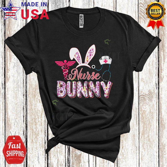 MacnyStore - Nurse Bunny Cool Happy Easter Day Leopard Bunny Lover Matching Nurse Group T-Shirt