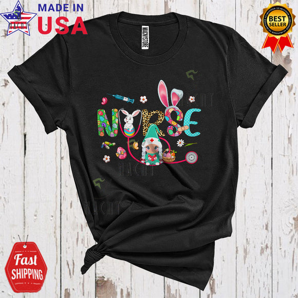MacnyStore - Nurse Cool Funny Easter Bunny Gnome Hunting Easter Plaid Leopard Eggs Group T-Shirt