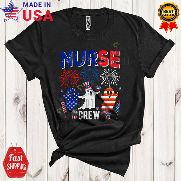 MacnyStore - Nurse Crew Cool Cute 4th Of July Firework American Flag Fireworks Boo Ghost Patriotic T-Shirt