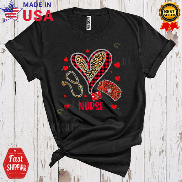 MacnyStore - Nurse Cute Cool Valentine's Day Leopard Plaid Heart Shape Books Apple Lover Matching Group T-Shirt