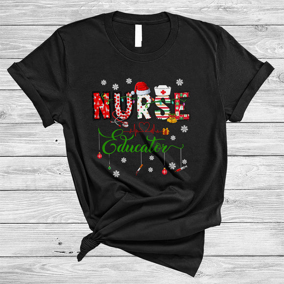 MacnyStore - Nurse Educator, Colorful Christmas Santa Nurse Crew Team, Matching X-mas Pajama Family Group T-Shirt