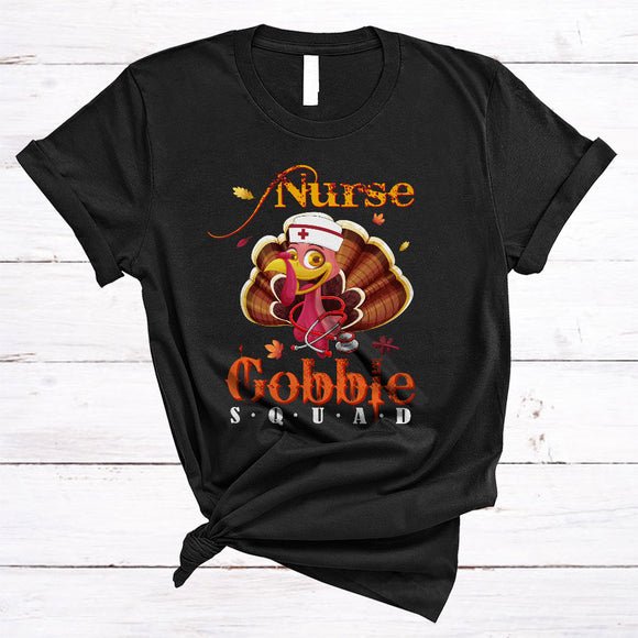MacnyStore - Nurse Gobble Squad Adorable Thanksgiving Fall Leaf Matching Turkey Nurse Group T-Shirt