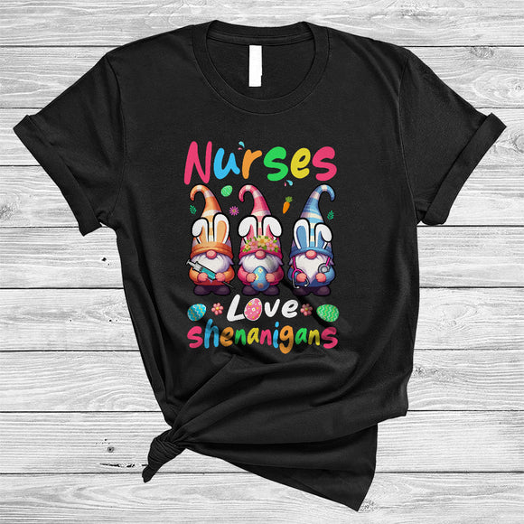 MacnyStore - Nurse Love Shenanigans, Lovely Easter Day Three Gnomes Bunny, Nurse Group T-Shirt