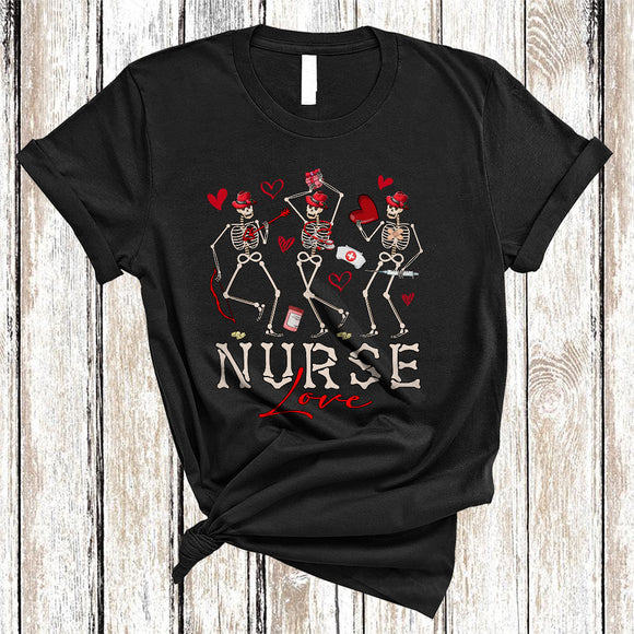 MacnyStore - Nurse Love, Humorous Valentine's Day Dancing Skeleton Hearts, X-Ray Tech Radiology Group T-Shirt