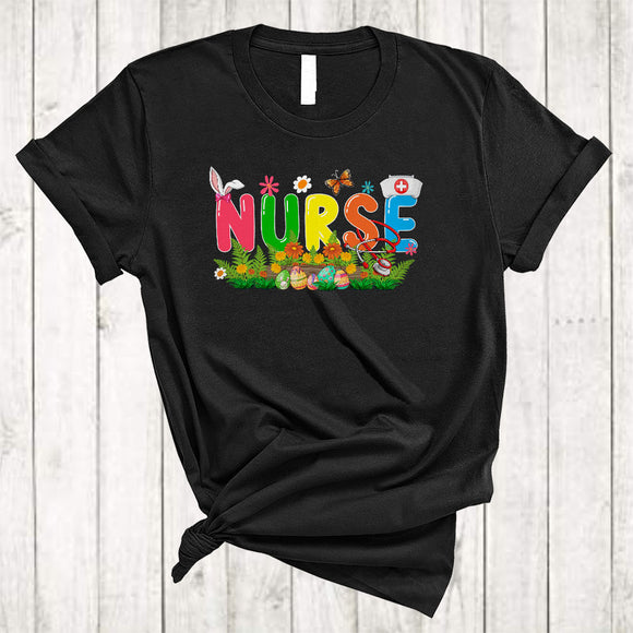 MacnyStore - Nurse, Adorable Easter Day Bunny Eggs Flowers, Matching Nursing Nurse Group T-Shirt