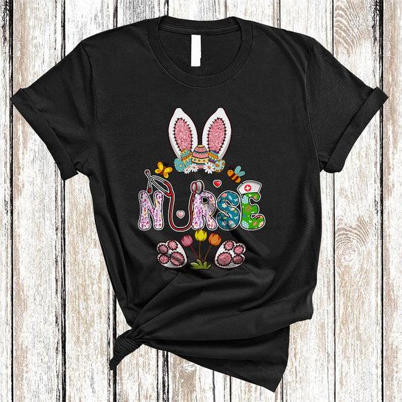 MacnyStore - Nurse, Adorable Easter Day Leopard Flowers Bunny Lover, Matching Nurse Nursing Group T-Shirt
