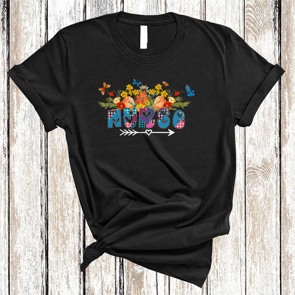 MacnyStore - Nurse, Adorable Plaid Flowers Floral Butterfly Lover, Matching Friends Family Group T-Shirt