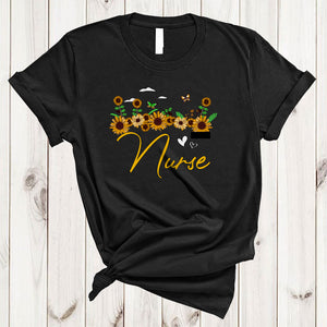 MacnyStore - Nurse, Adorable Sunflowers Butterfly Matching Nurse Group, Floral Flowers Family T-Shirt