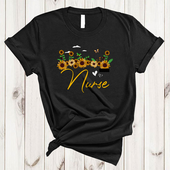 MacnyStore - Nurse, Adorable Sunflowers Butterfly Matching Nurse Group, Floral Flowers Family T-Shirt