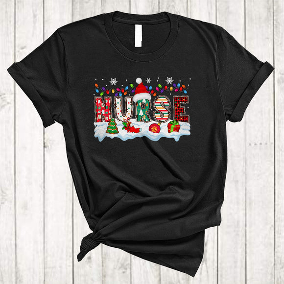 MacnyStore - Nurse, Amazing Christmas Lights Santa Nurse Lover, Snow Around X-mas Group T-Shirt