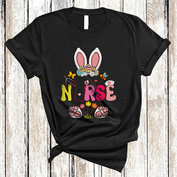 MacnyStore - Nurse, Awesome Easter Day Flowers Bunny Eggs Hunting, Matching Nurse Nursing Lover T-Shirt