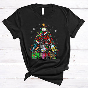 MacnyStore - Nurse, Colorful Leopard Plaid Christmas Lights Tree, Matching Nurse Tools Nursing Lover T-Shirt